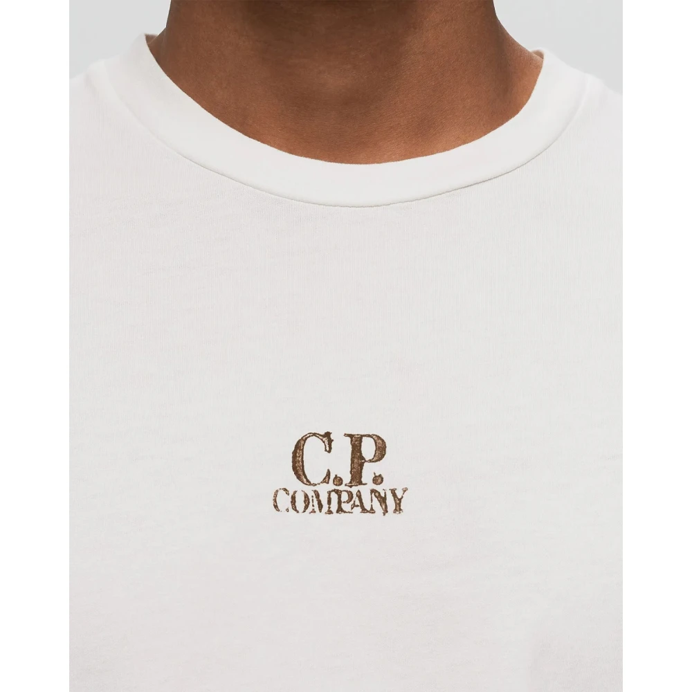C.P. Company Jersey Bianca Bedrukt T-shirt White Heren