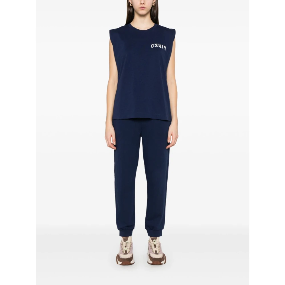 pinko Blauwe Crew Neck Mouwloze T-shirts en Polos Blue Dames