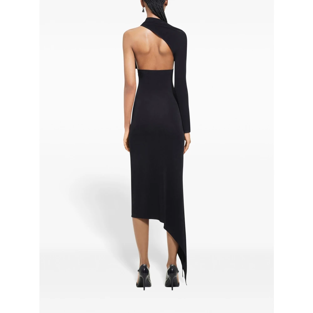 Courrèges Asymmetrische Zwarte Crepe Jurk Black Dames