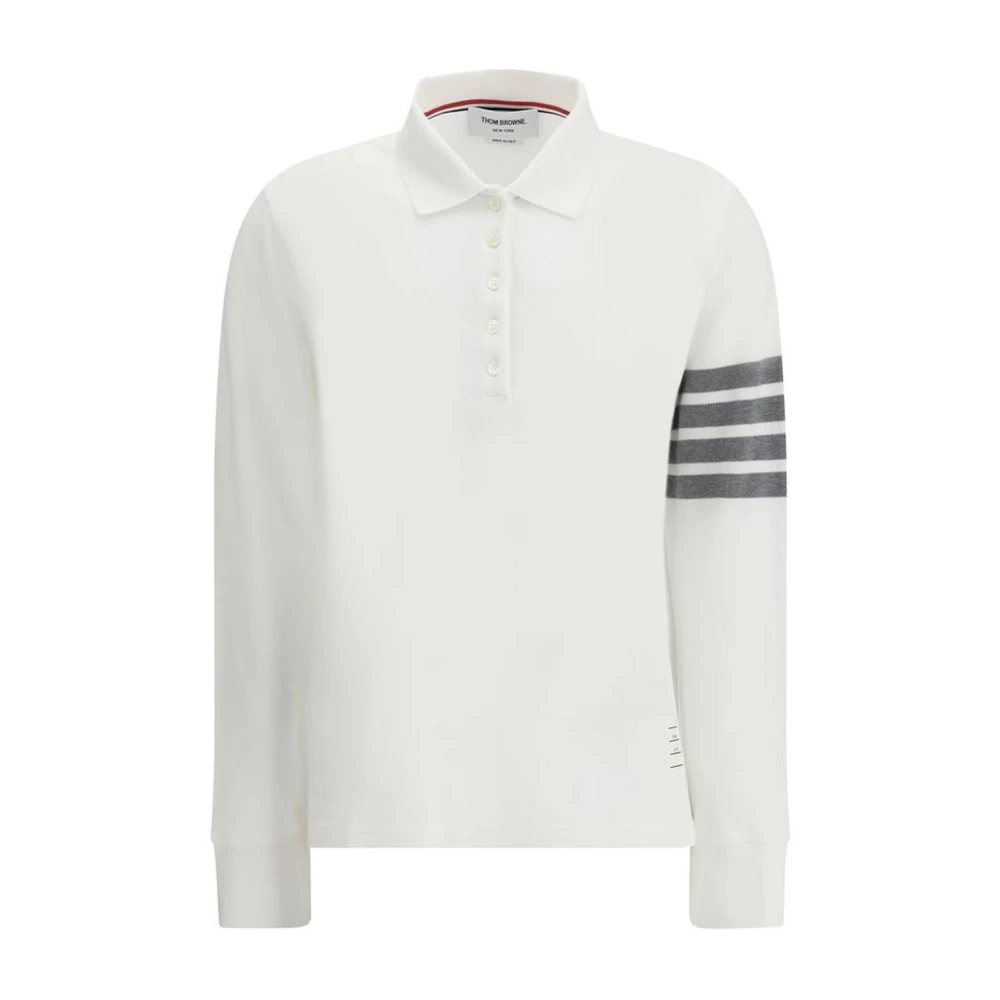 Thom Browne Monogram Patch Lange Mouw Polo Shirt White Dames