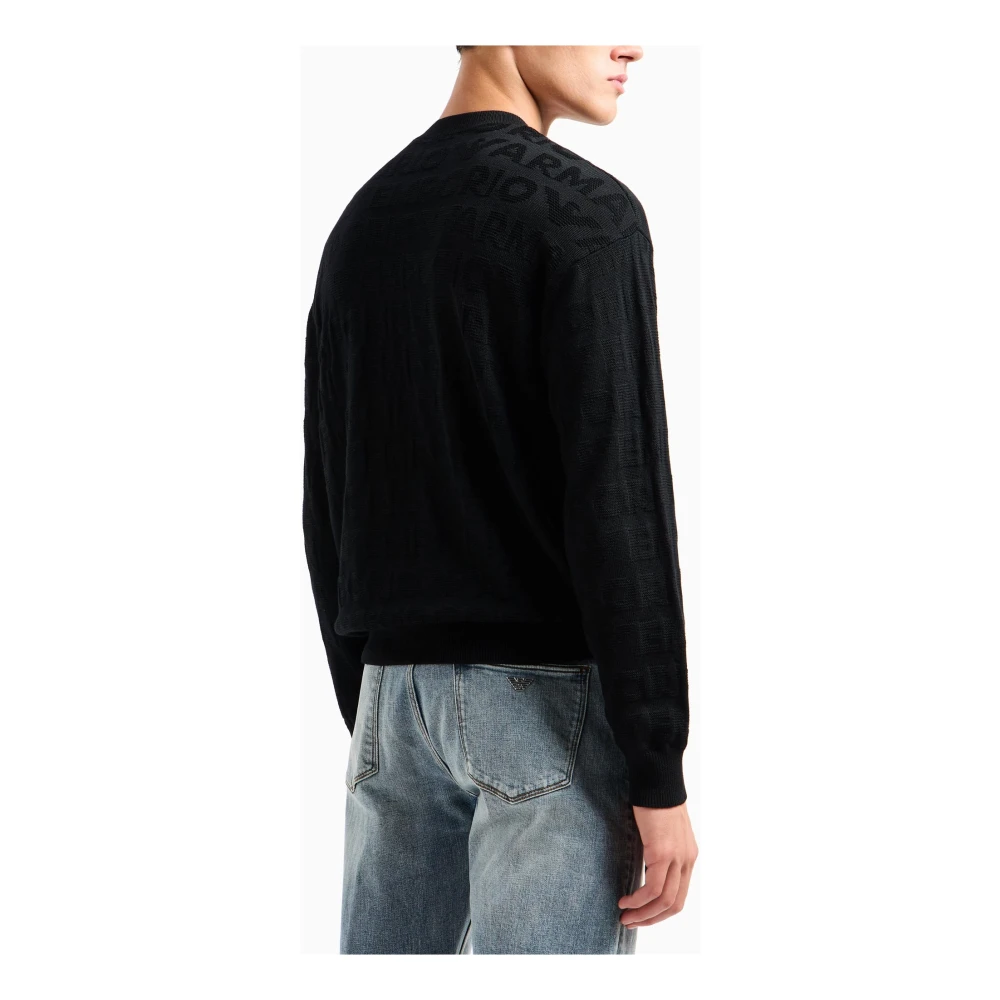 Emporio Armani Zwarte Linkpatroon Trui Black Heren