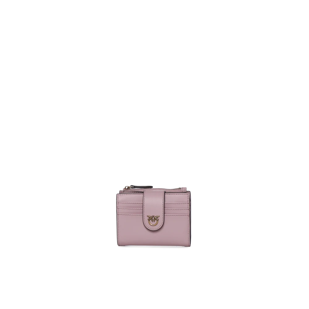 Pinko Women's Pink Small Smooth Leather Wallet With Logo