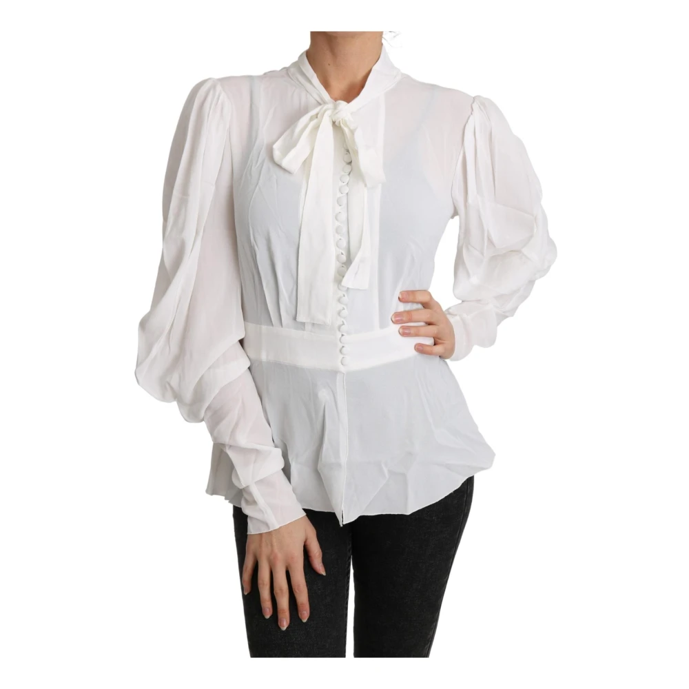 Dolce & Gabbana Zijden blouse met strik White Dames