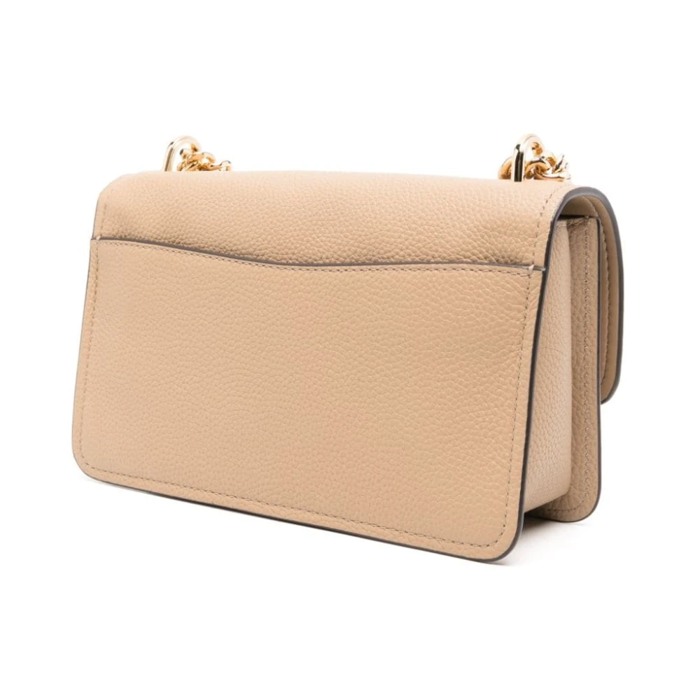 Michael Kors Beige Leren Schoudertas met Gouden Logo Brown Dames
