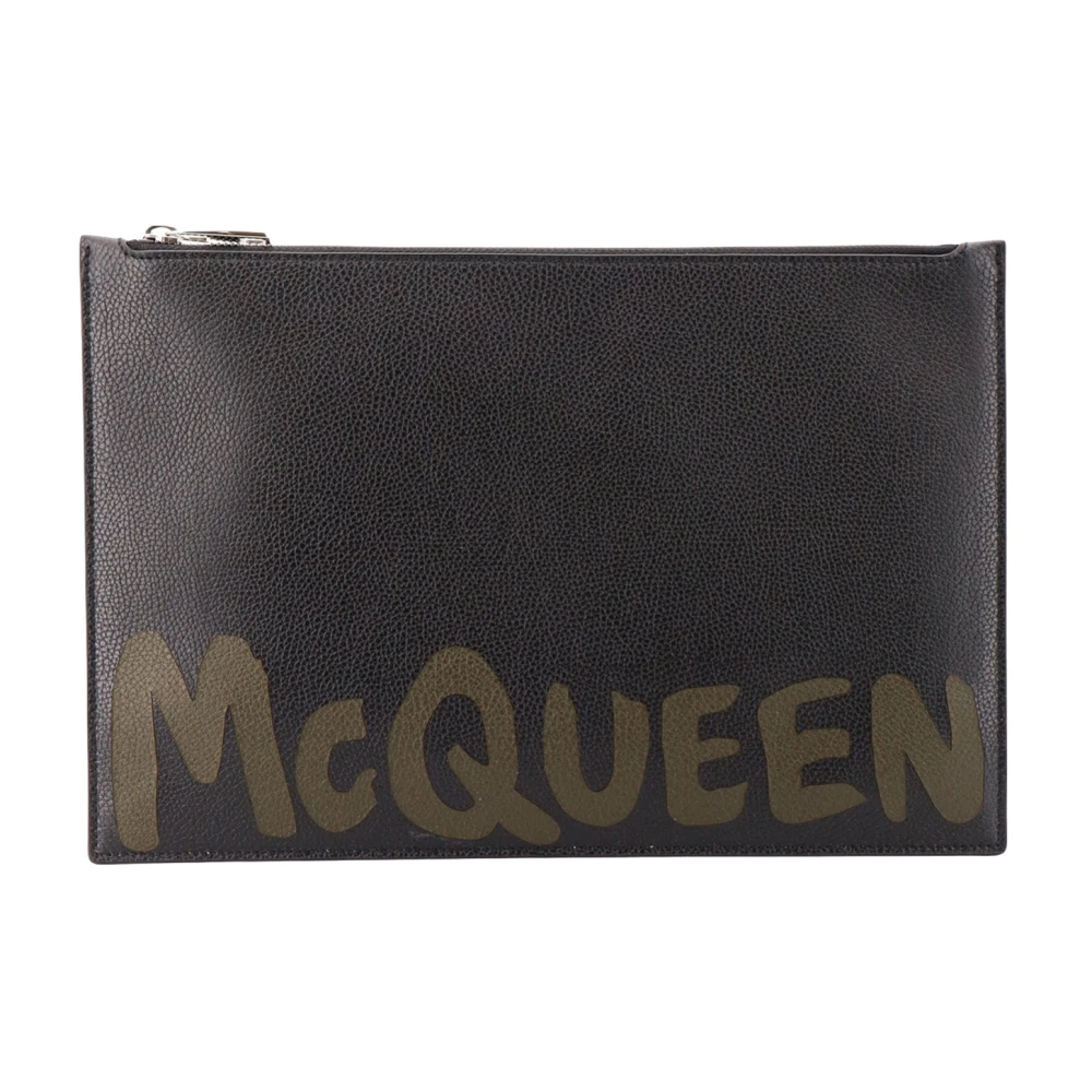 Alexander Mcqueen Men's Black Wallets & Cardholders, One Size, Zip Closure Leather Cardholder Wallet