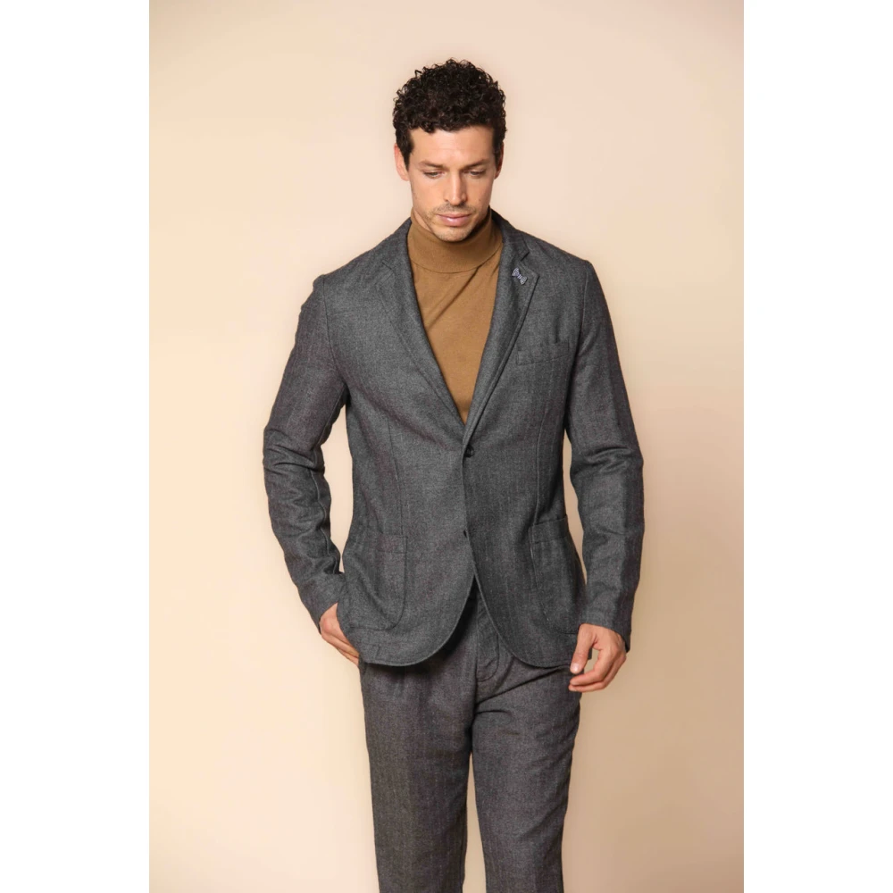 Mason's Regular Fit Krijtstreep Flanellen Blazer Gray Heren