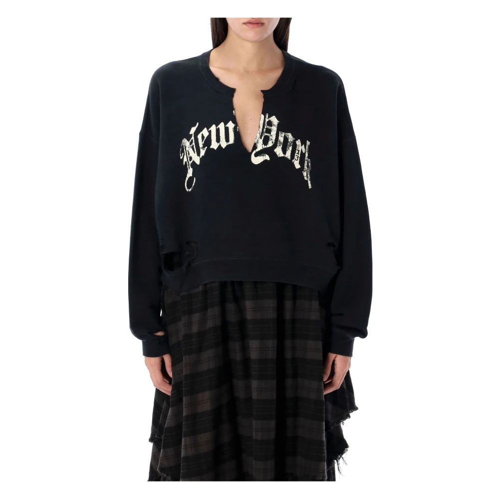 R13 Zwart Gebreide Kleding New York Cropped Sweatshirt Black Dames