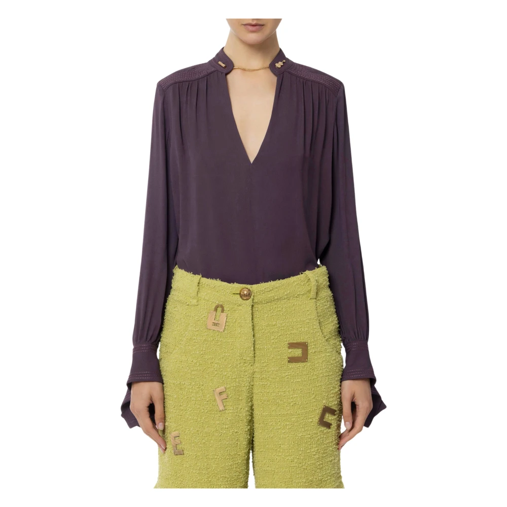 Elisabetta Franchi Viscose overhemd met lange mouwen en borduurwerk Purple Dames