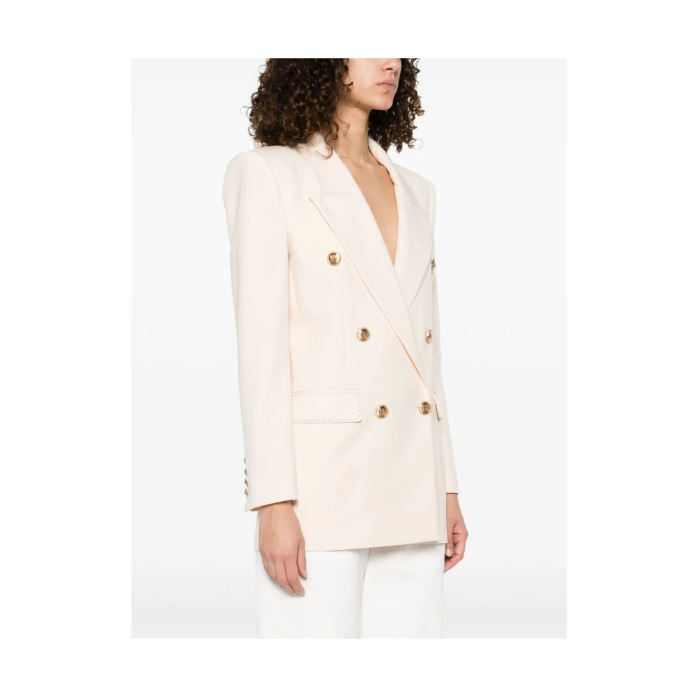 Elisabetta Franchi Beige Double-Breasted Jas met Klepzakken Beige Dames