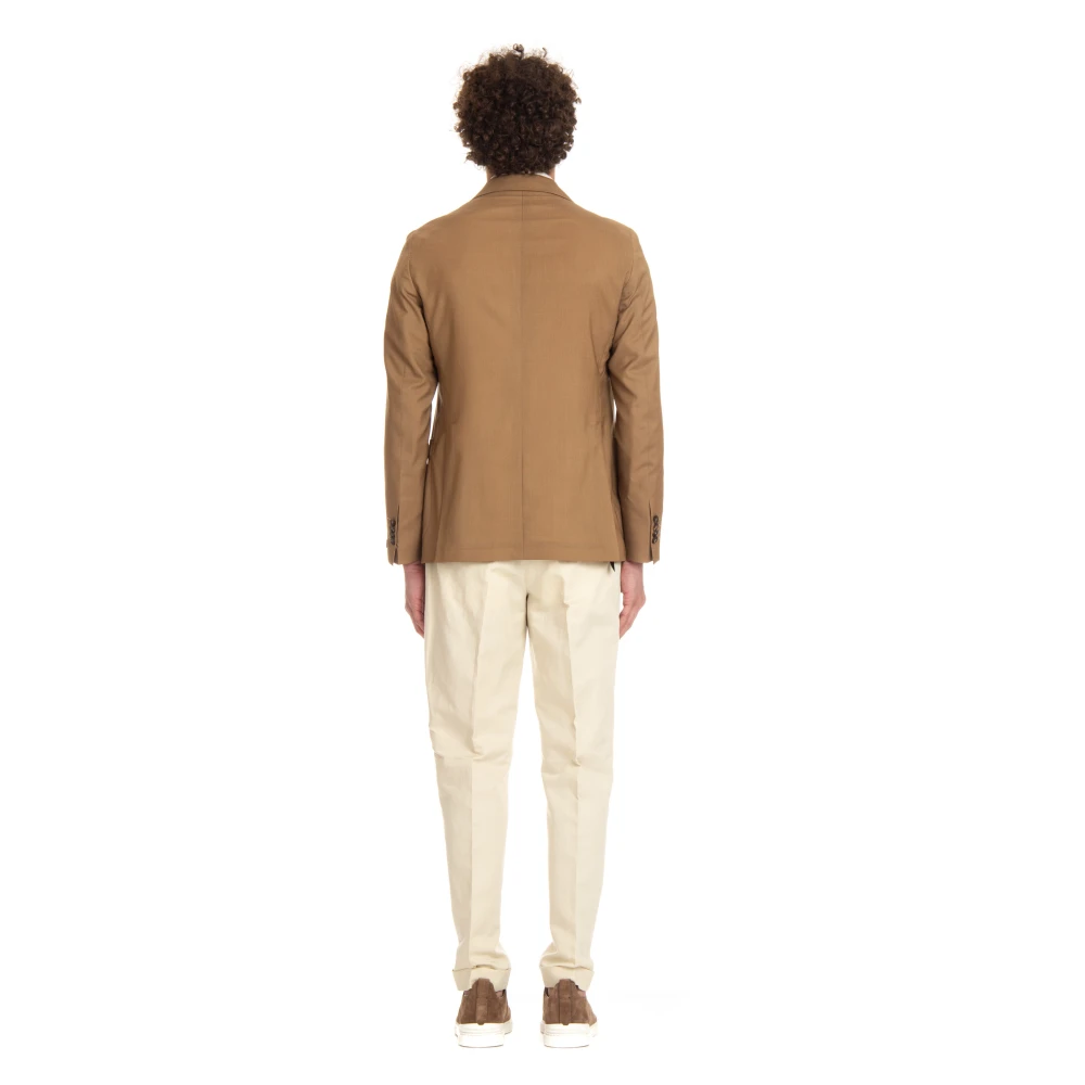 Tagliatore Kameel Wol Zijde Slim Fit Jas Brown Heren