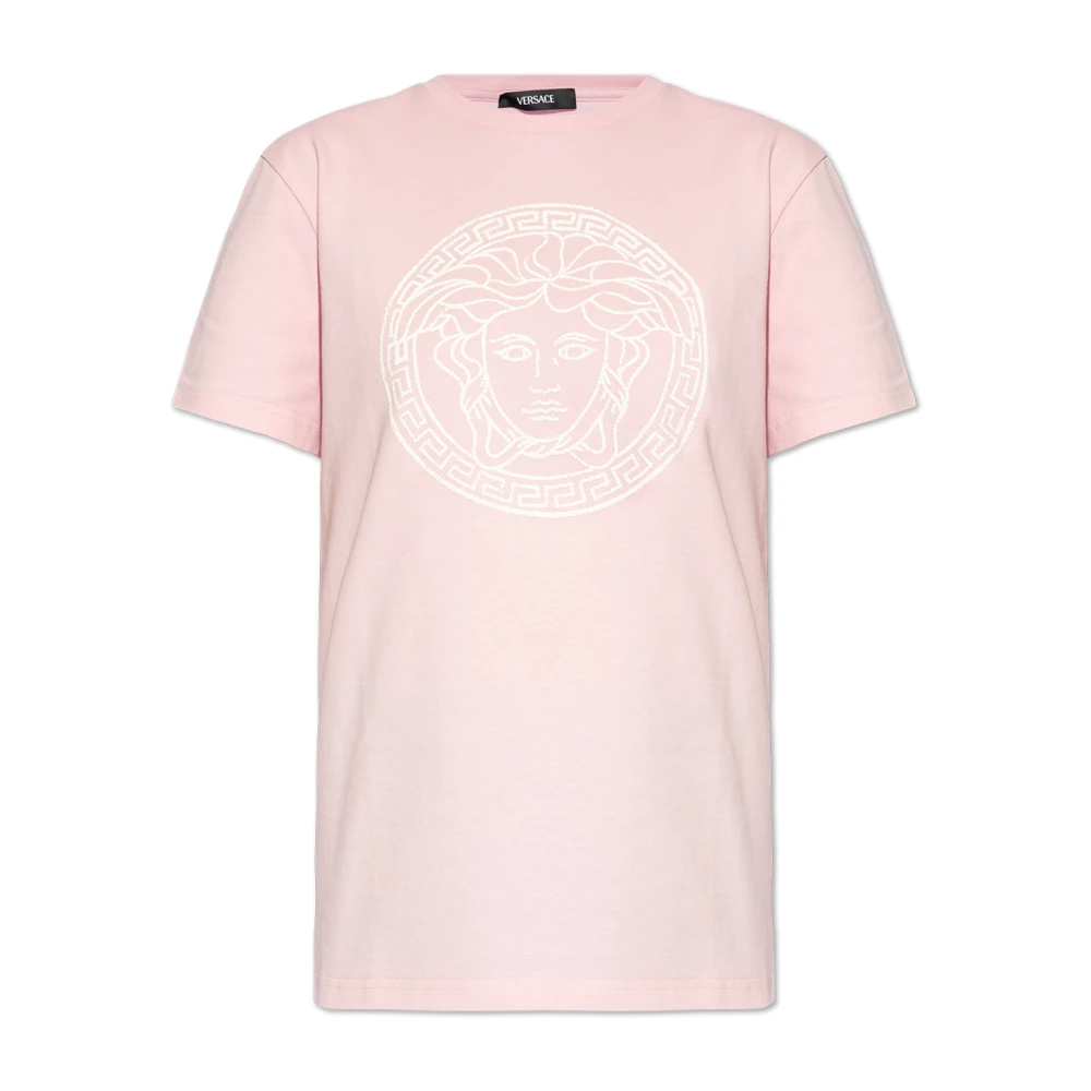 Versace Katoenen T-shirt met korte mouwen Pink Dames