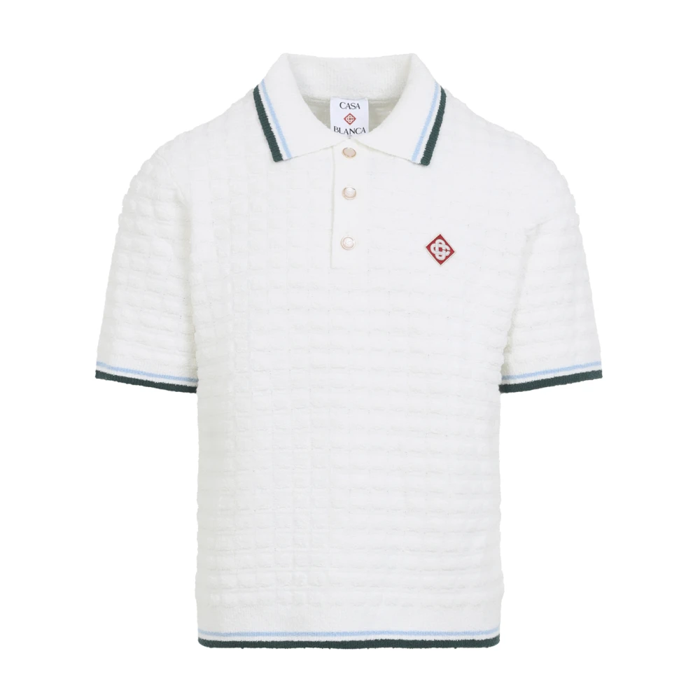 Casablanca Men's White Boucle Polo - Polo Shirts - L - Tops