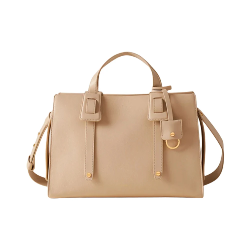Borbonese Women's Beige Leather Handbag With Adjustable Strap And Charm - Handbags - One Size - Bags