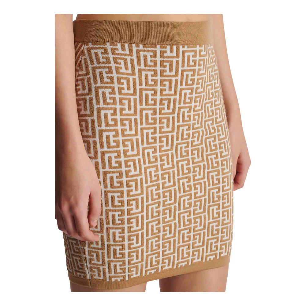 Balmain Monogram Gebreide Rok Beige Dames