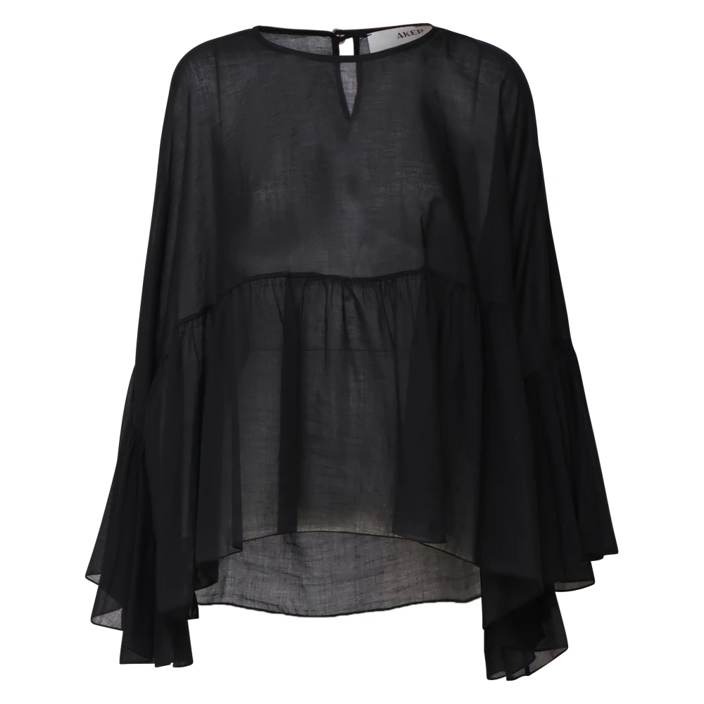Akep Zwarte Muslin Tuniek Knoopsluiting Italië Black Dames