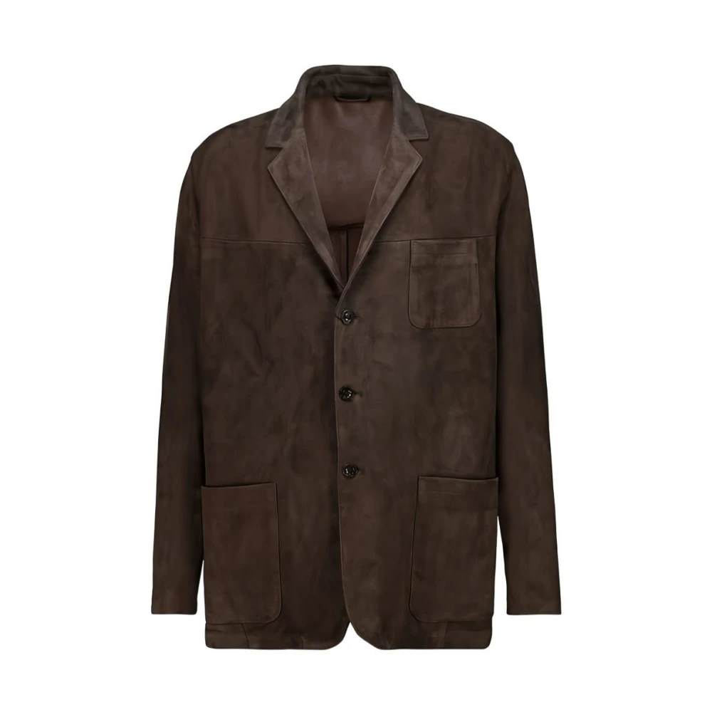 Boglioli Men's Brown Giacca In Pelle Con Bottoni
