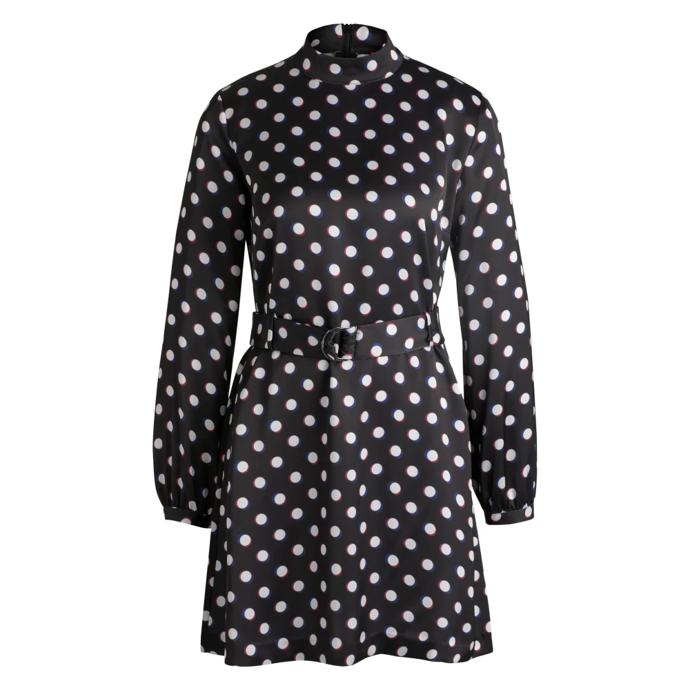 Hugo Boss Satin Jurk met Polka-Dot Print en Riem Multicolor Dames