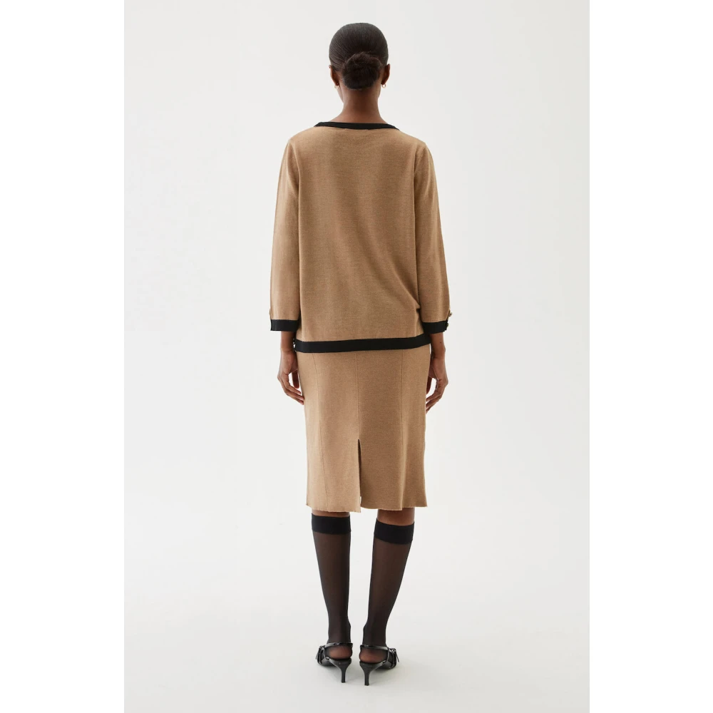 Busnel Merino Wol Gebreide Top met B-Knoppen Brown Dames
