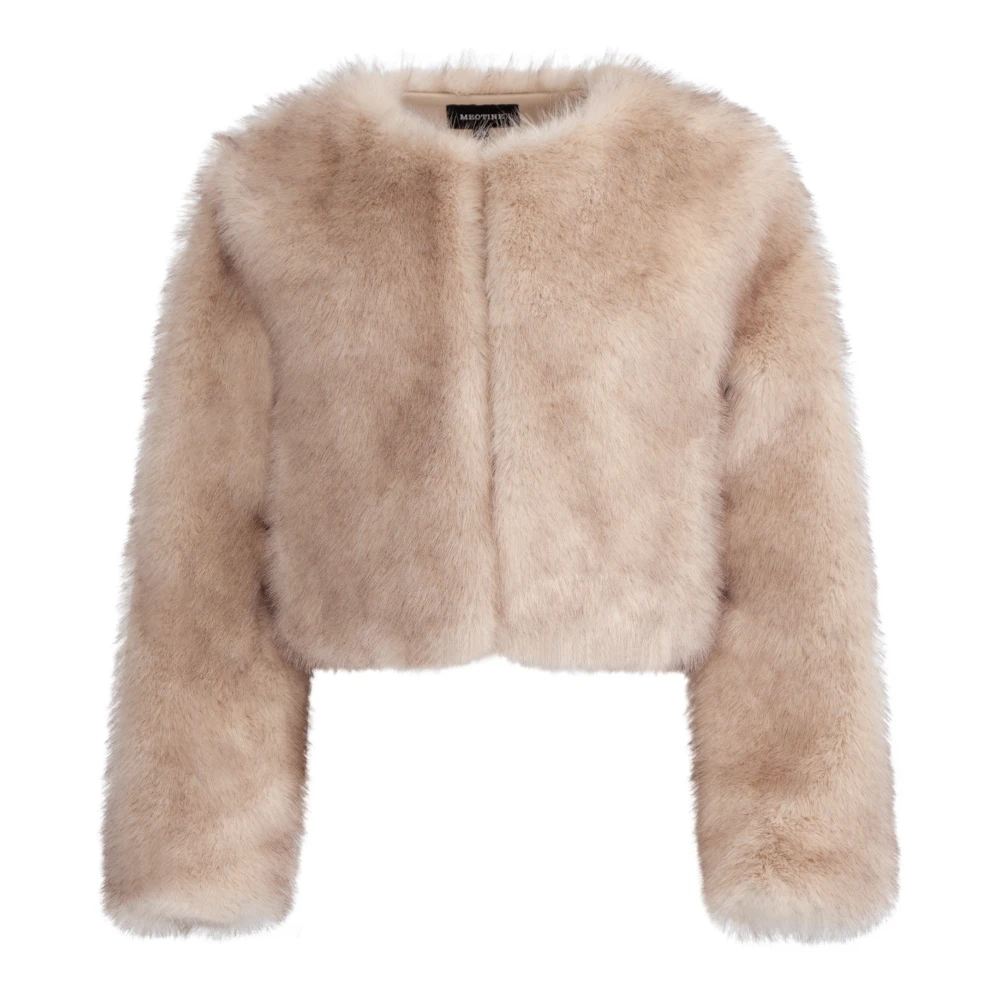 Faux Fur Cropped Jacket - Beige