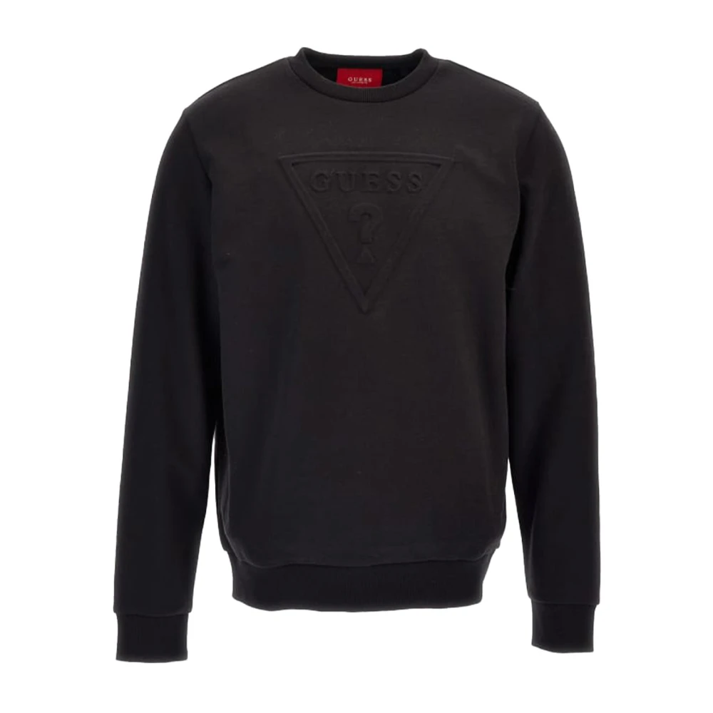 Guess Logo Katoenen Sweatshirt Zwart Ronde Hals Black Heren