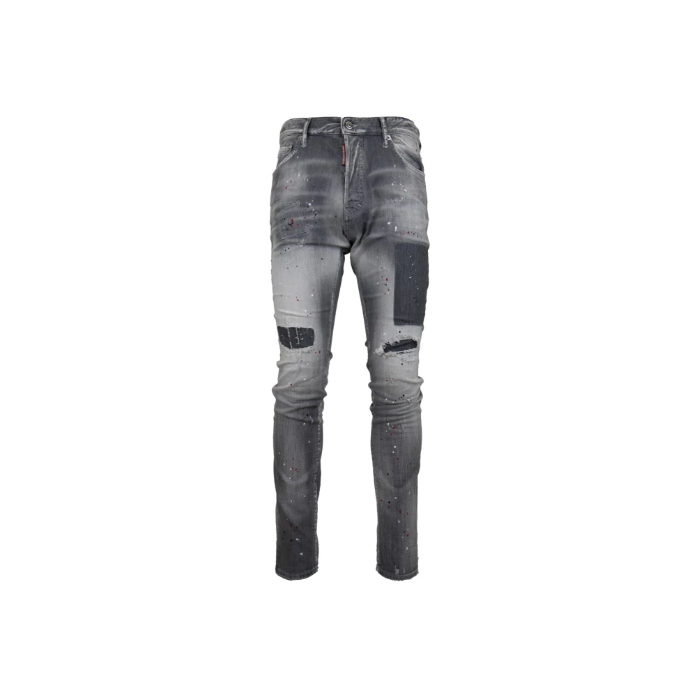 Dsquared2 Men's Gray Button Jeans With Leather Patch - Slim Fit Jeans - M - Jeans