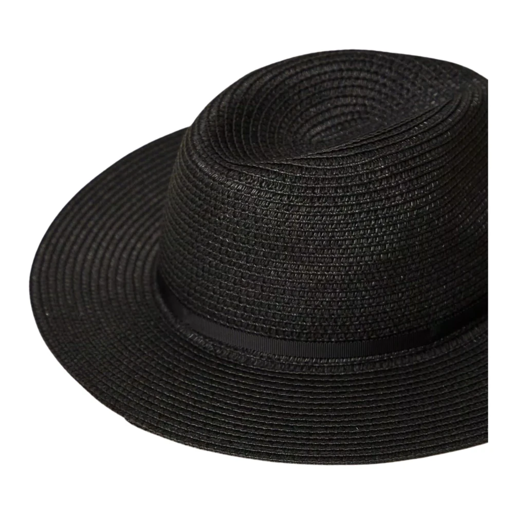 Twinset Zwarte hoed met brede rand van stro en lint Black Dames