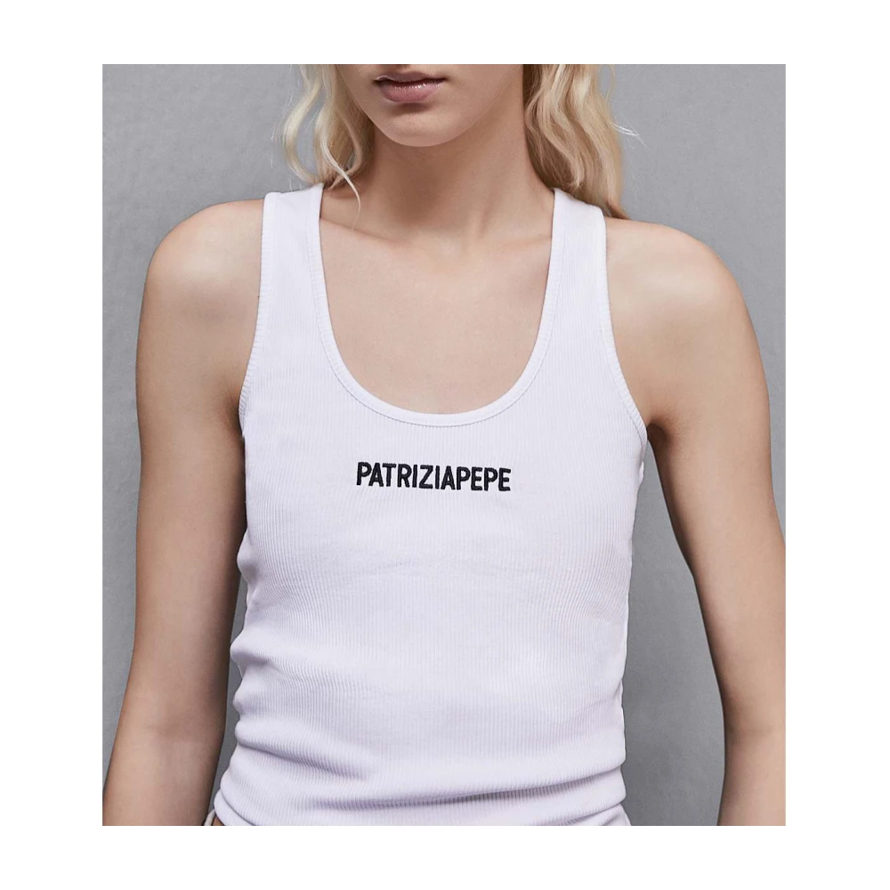 PATRIZIA PEPE Essentiële Ribtop in Costina Stijl White Dames