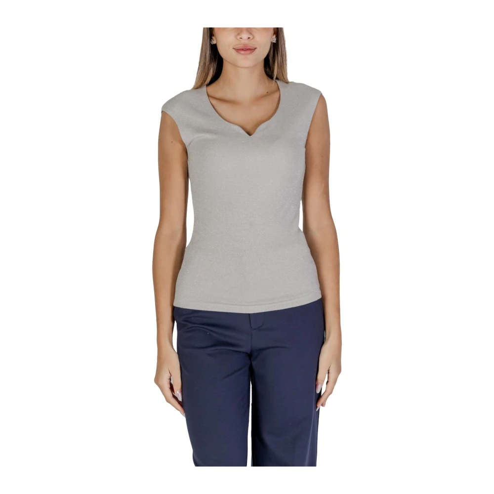 Street One Zilveren Glitter Gebreide V-hals Top Gray Dames
