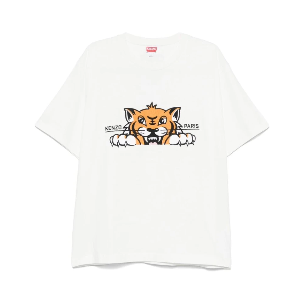 Kenzo Wit Logo Geborduurd T-shirt White Heren