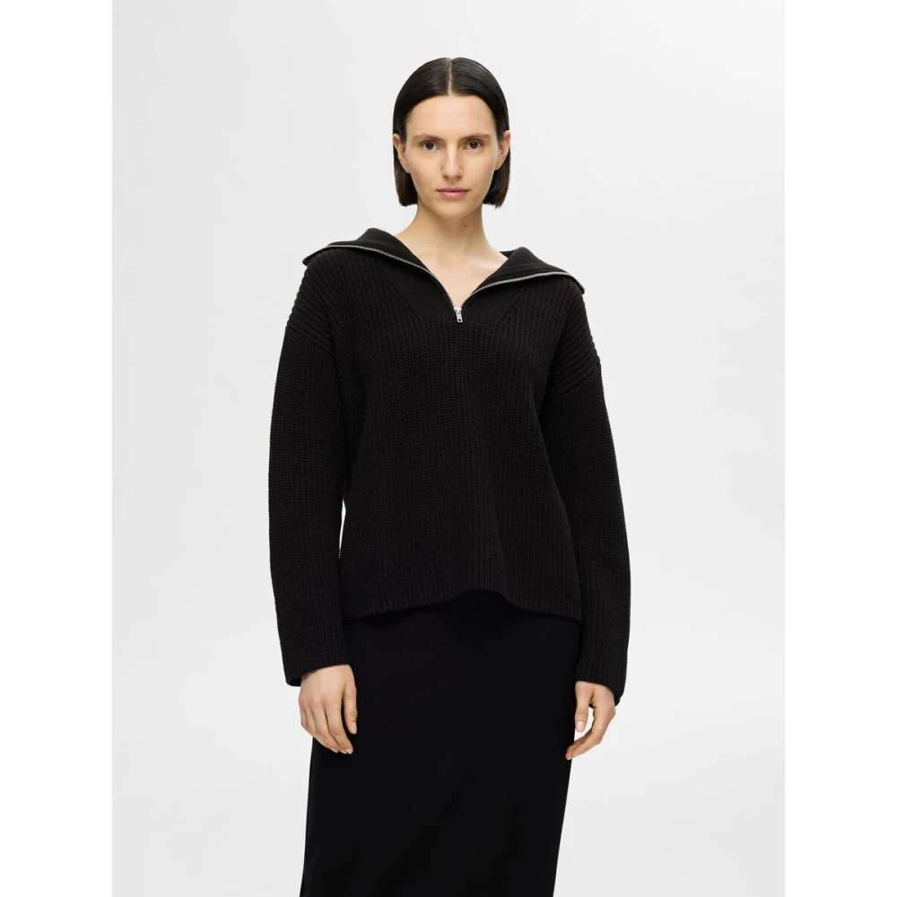 Selected Femme Hoge Hals Rits Trui Black Dames