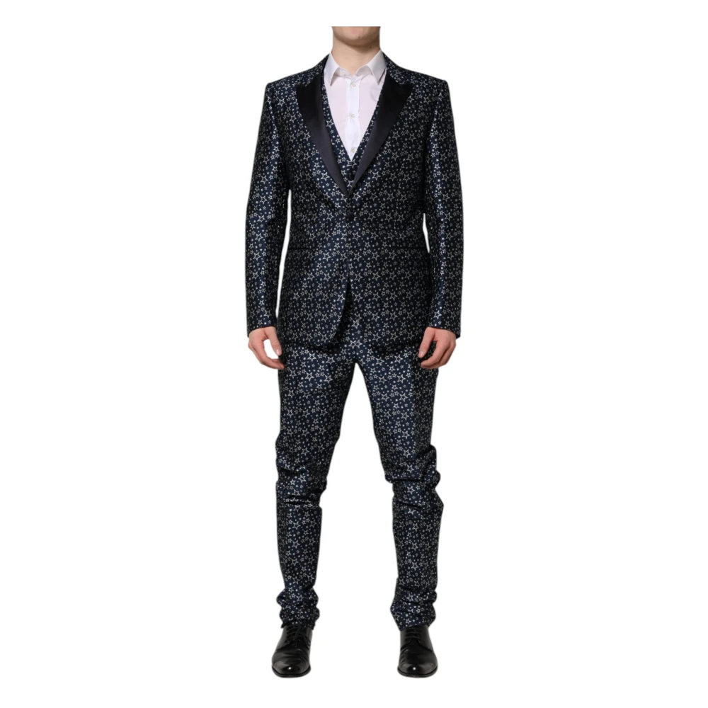 Dolce & Gabbana Men's Blue Single Breasted Suits, Xl, Martini Star Jacquard 3 Piece Suit