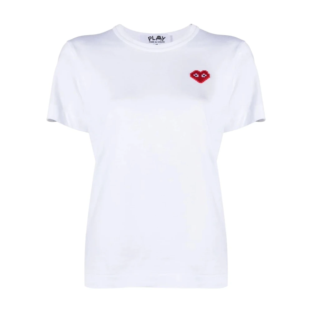 Comme des Garçons Play Pixelated Heart Wit T-shirt White Dames