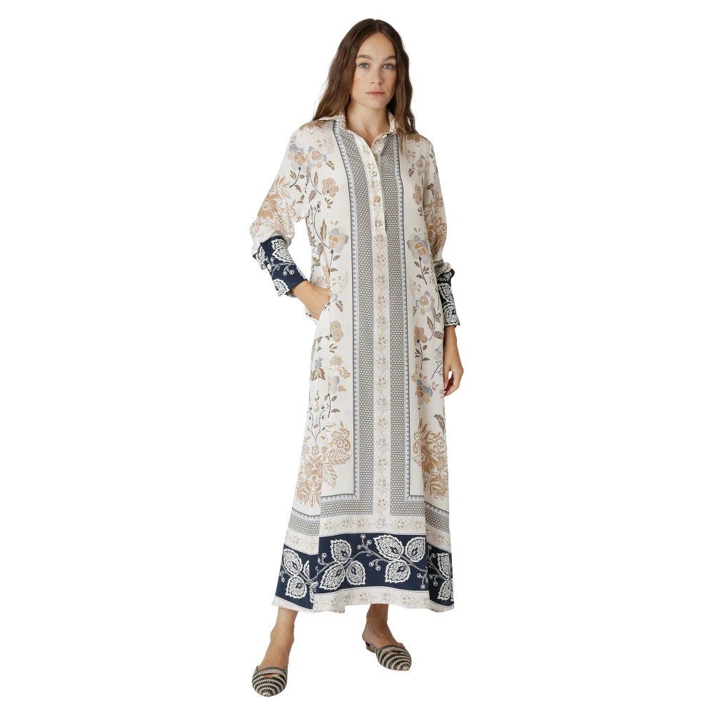 Eleventy Gedrukte Caftan Jurk met Amerikaanse Opening Multicolor Dames