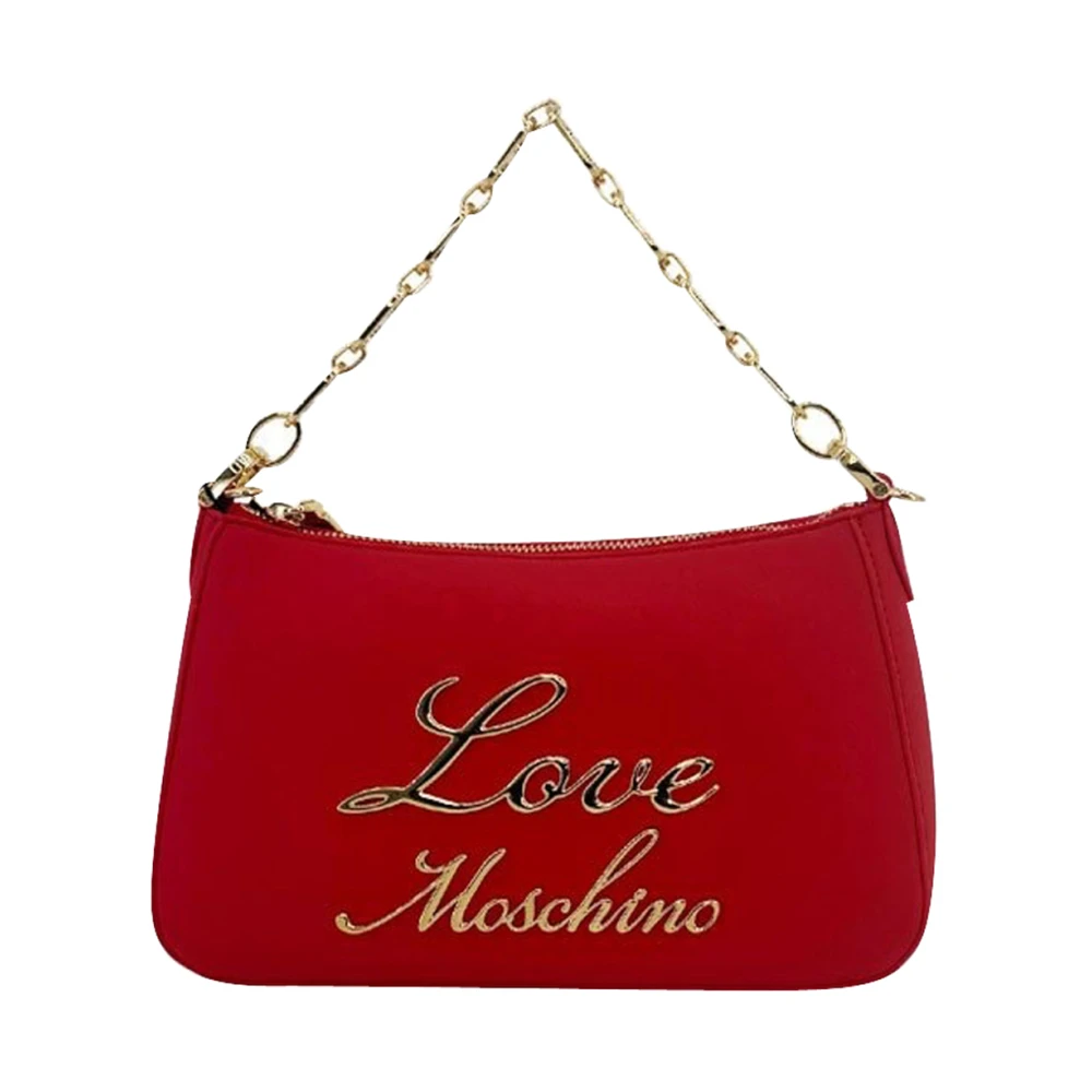 Moschino Rode leren schoudertas met metalen logo Red Dames