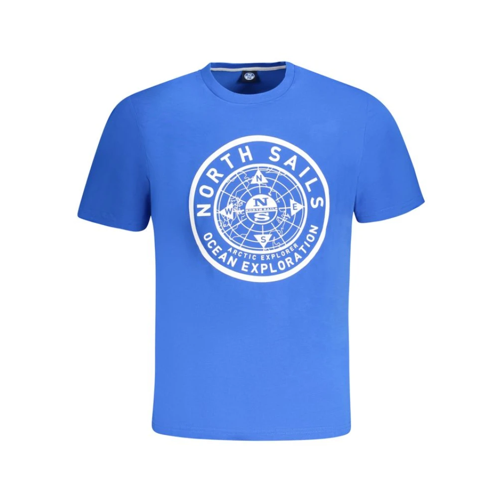 North Sails , T-Shirts, Male, Blue, L, Blue Cotton T-Shirt With Nautical Print