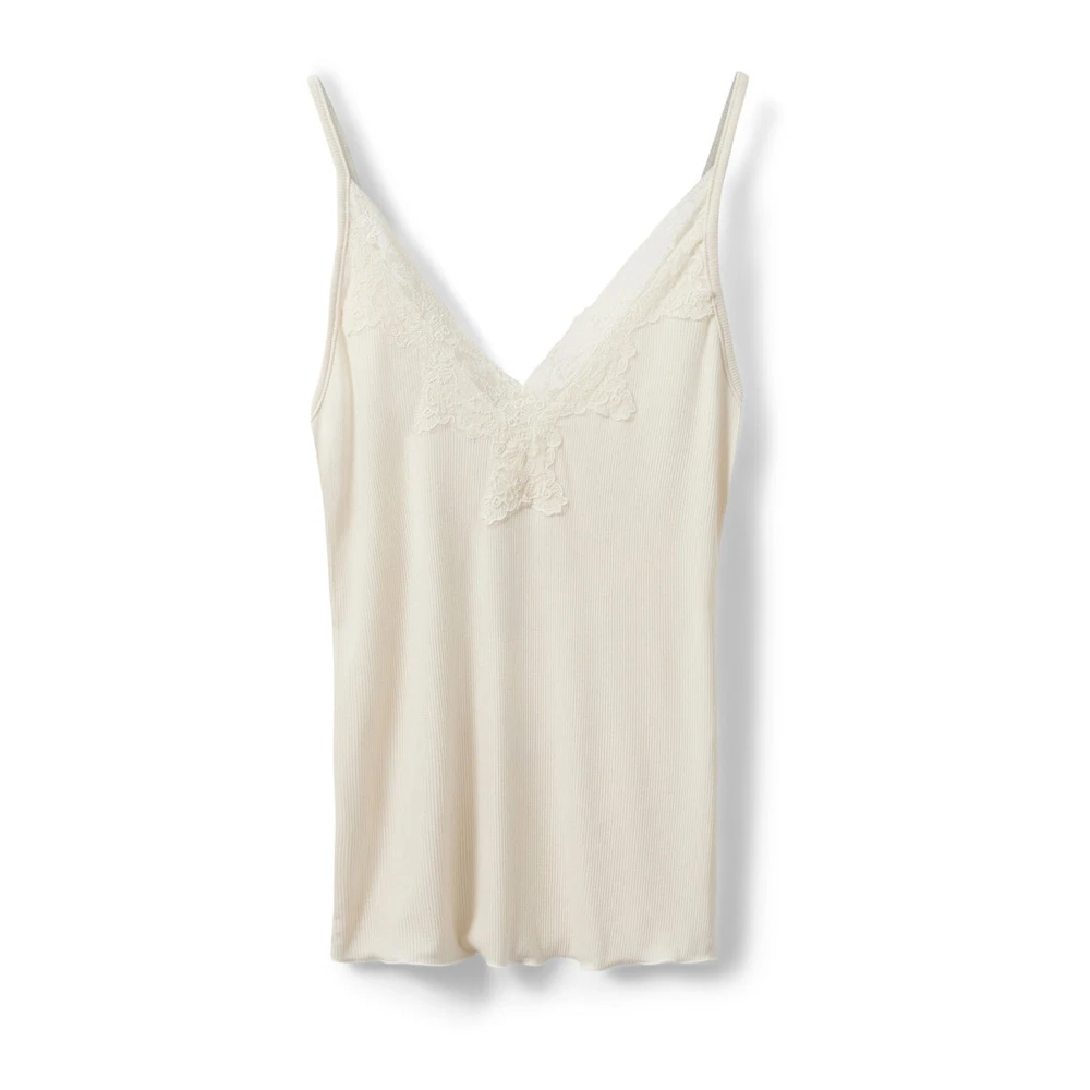Sofie Schnoor Beige Sleeveless Tops, Female, Xs, Lace Detail Off White Top