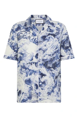 Linen Bowling Shirt All-Over Ceramic