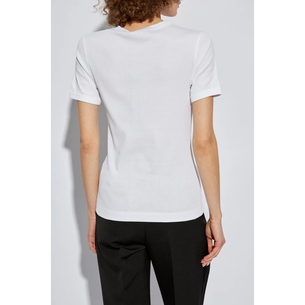 Dolce & Gabbana Geribbeld T-shirt met logo-vormige applicatie White Dames