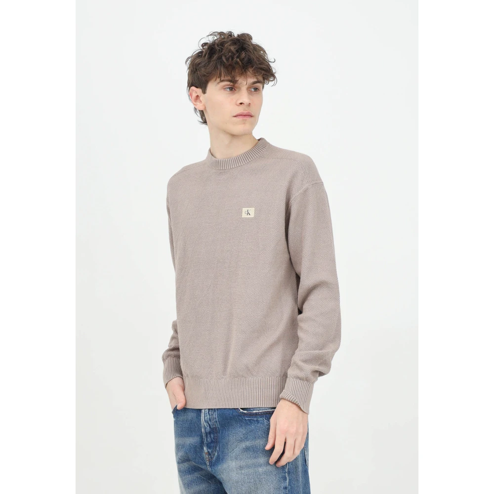 Calvin Klein Jeans Beige Crewneck Sweater met Logo Patch Beige Heren