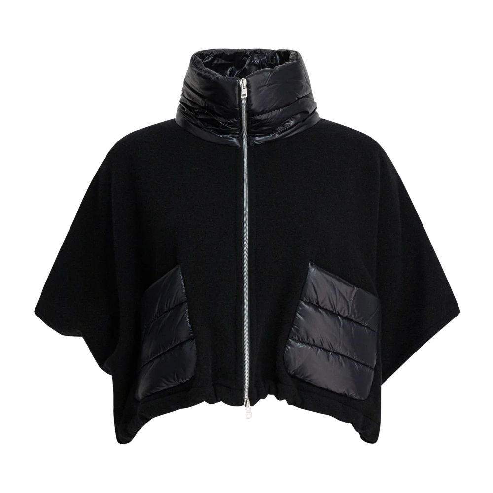 Herno Women's Black Ponchos, M, Short Wool And Cashmere Poncho