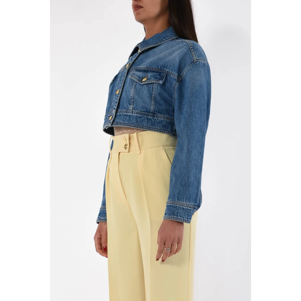 Elisabetta Franchi Geknipte denim jas met tabak stiksels Blue Dames