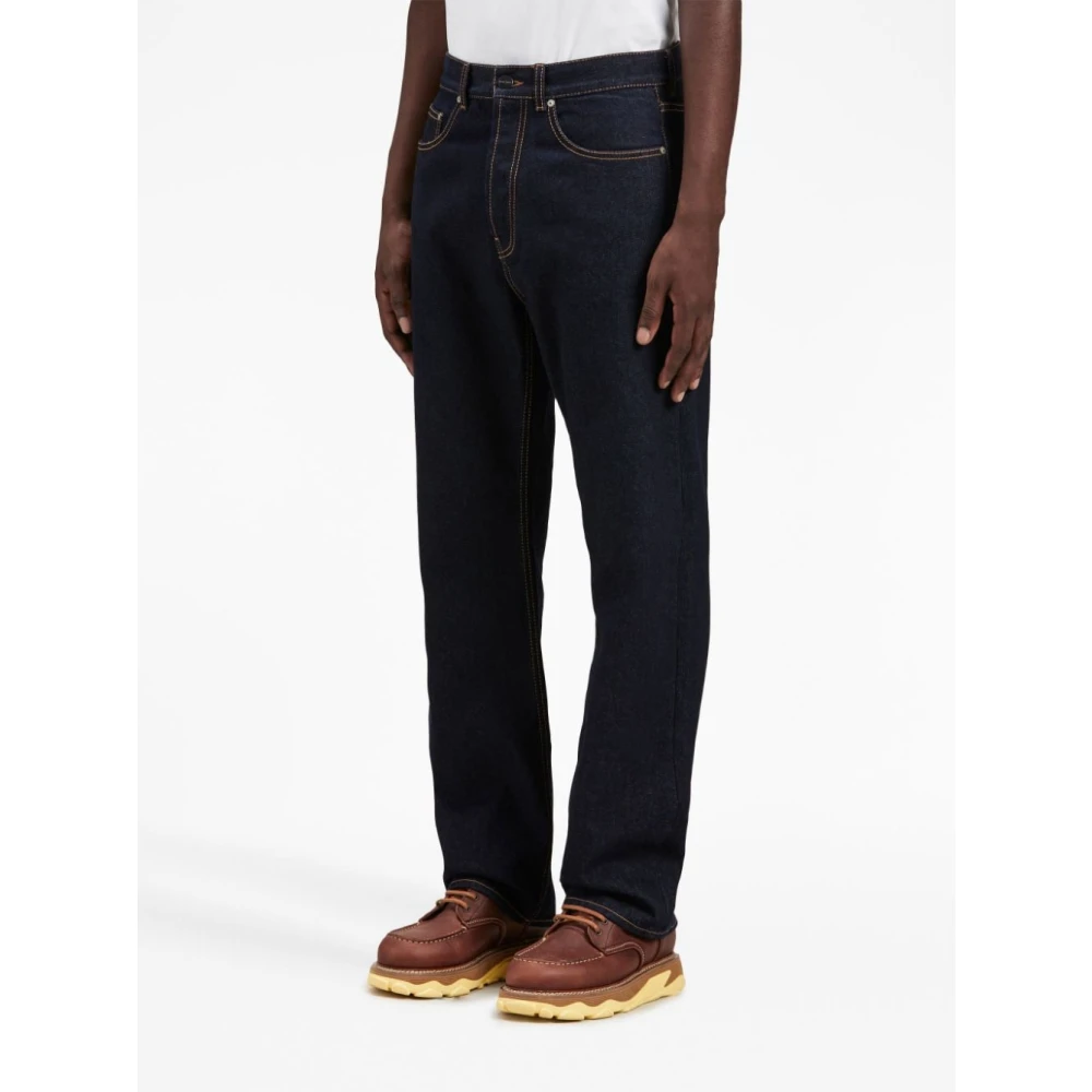 Palm Angels Navy Blue Logo Raw Wash Loose Blue Heren