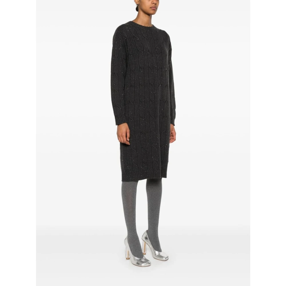 PESERICO Grijze Gebreide Midi Jurk met Lurex Gray Dames