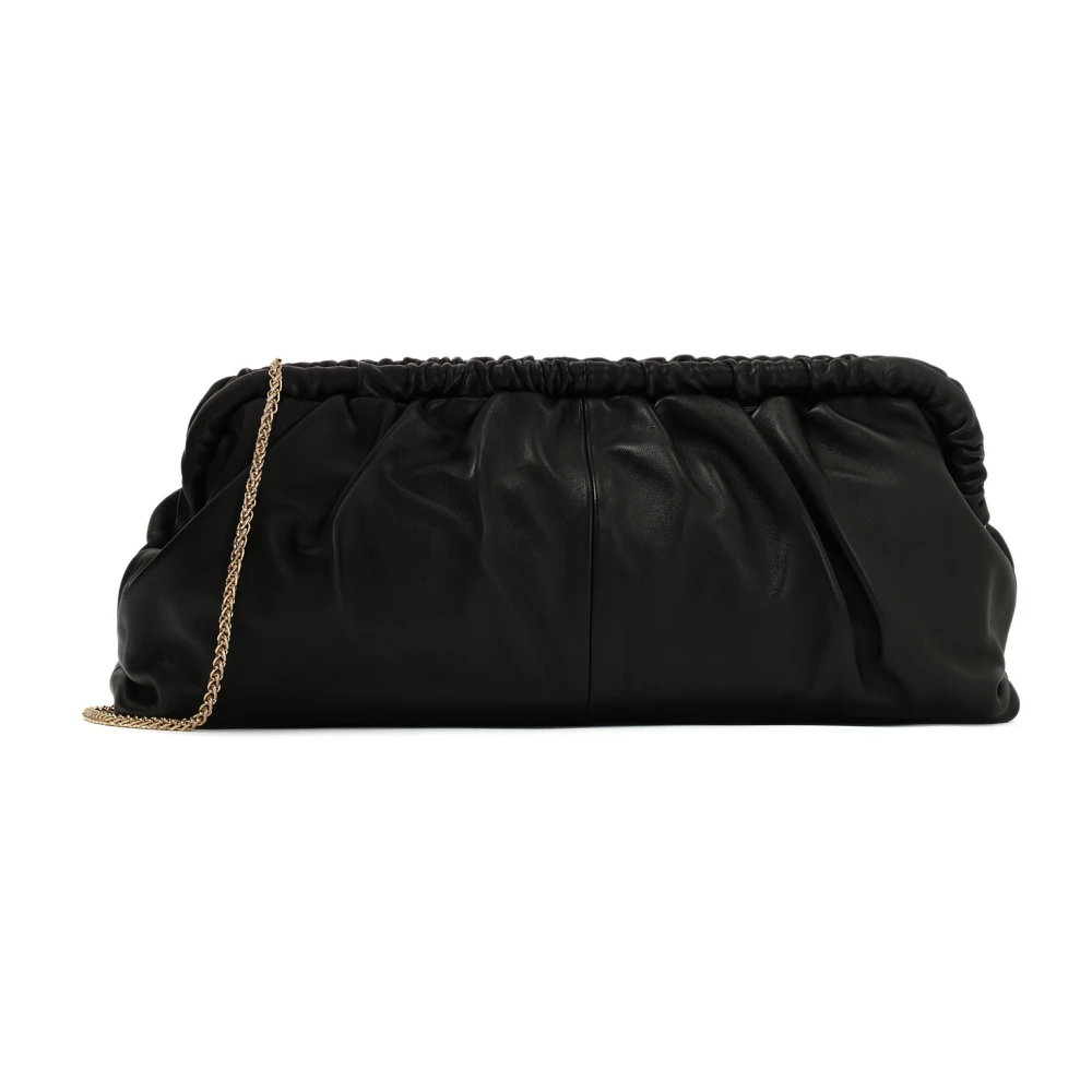 Kazar Zwarte leren handtas met vouw bij metalen frame Black Dames