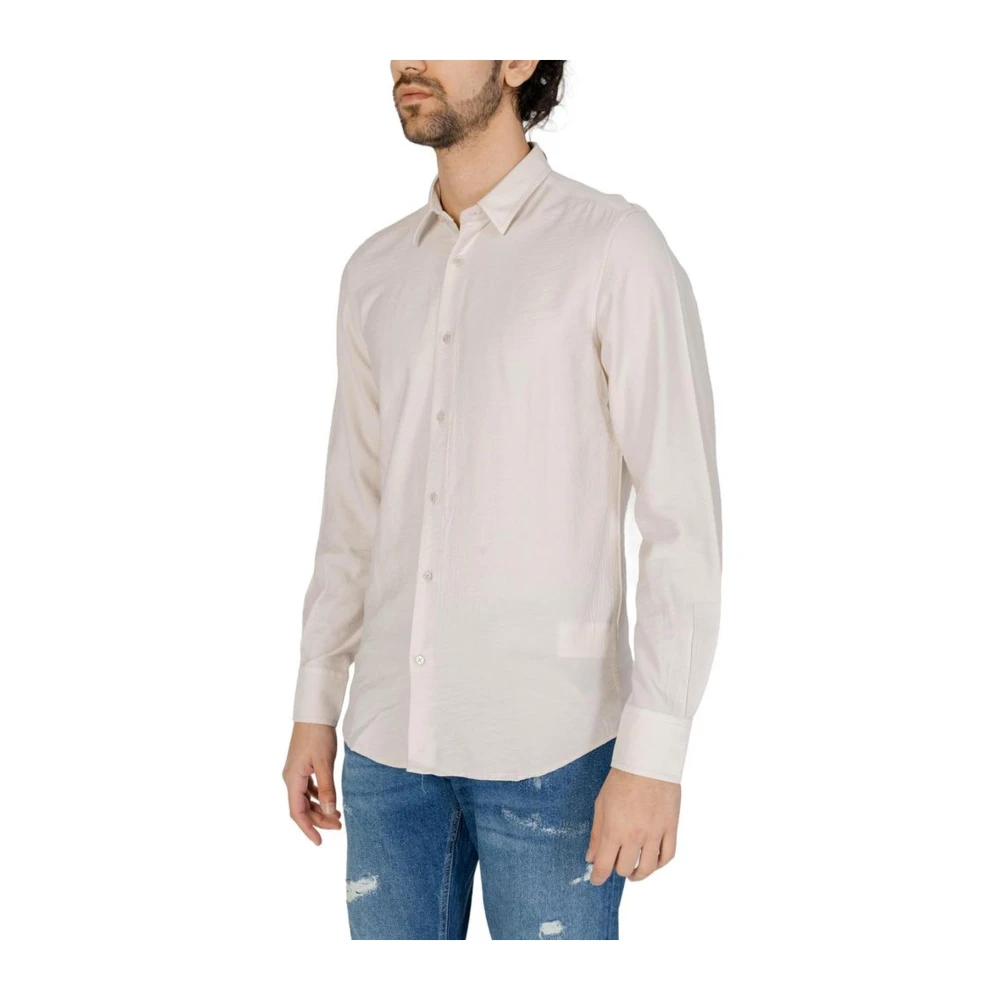 Antony Morato Lange Mouw Viscose Blend Shirt Beige Heren