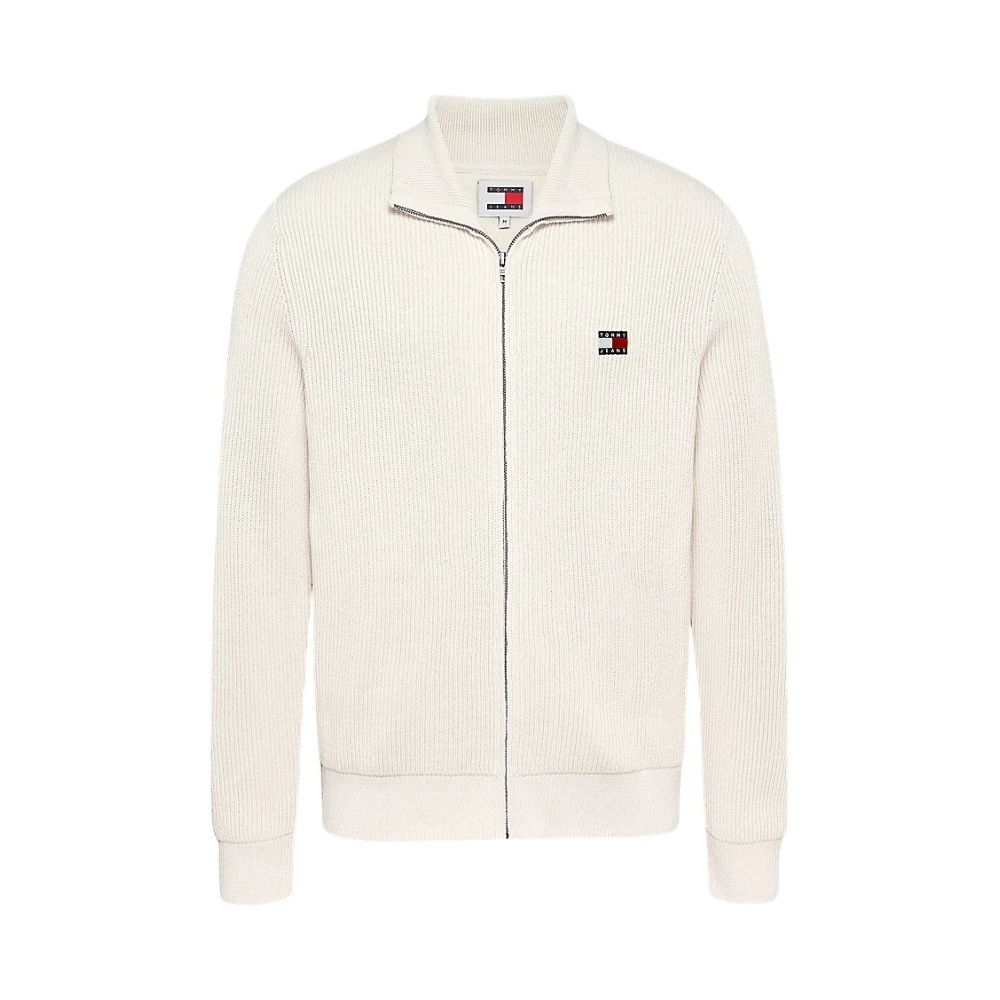 Tommy Jeans Ribbstickad Kofta med Dragkedja och Badge Beige, Herr