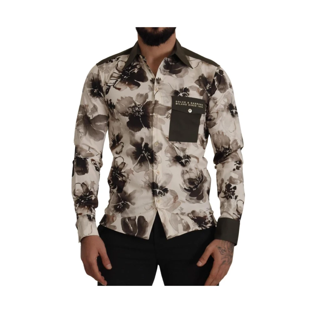 Dolce & Gabbana Men's Floral Print Casual Shirt With Front Button Closure And Chest Pockets