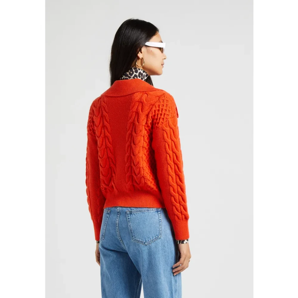 Suncoo Gouden Polo Hals Cardigan Orange Dames