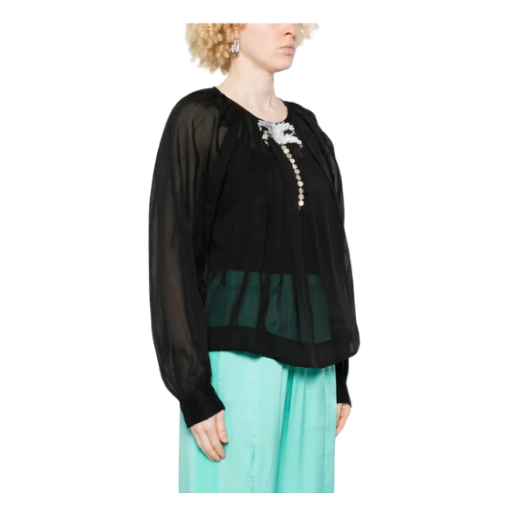 Forte Zwarte Blouse met Knoopsluiting Black Dames