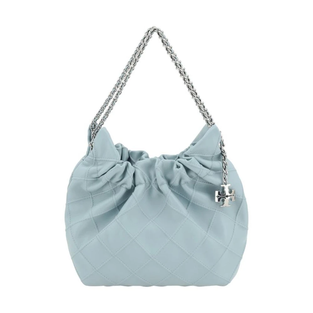 TORY BURCH Geruite Leren Mini Hobo Schoudertas Blue Dames